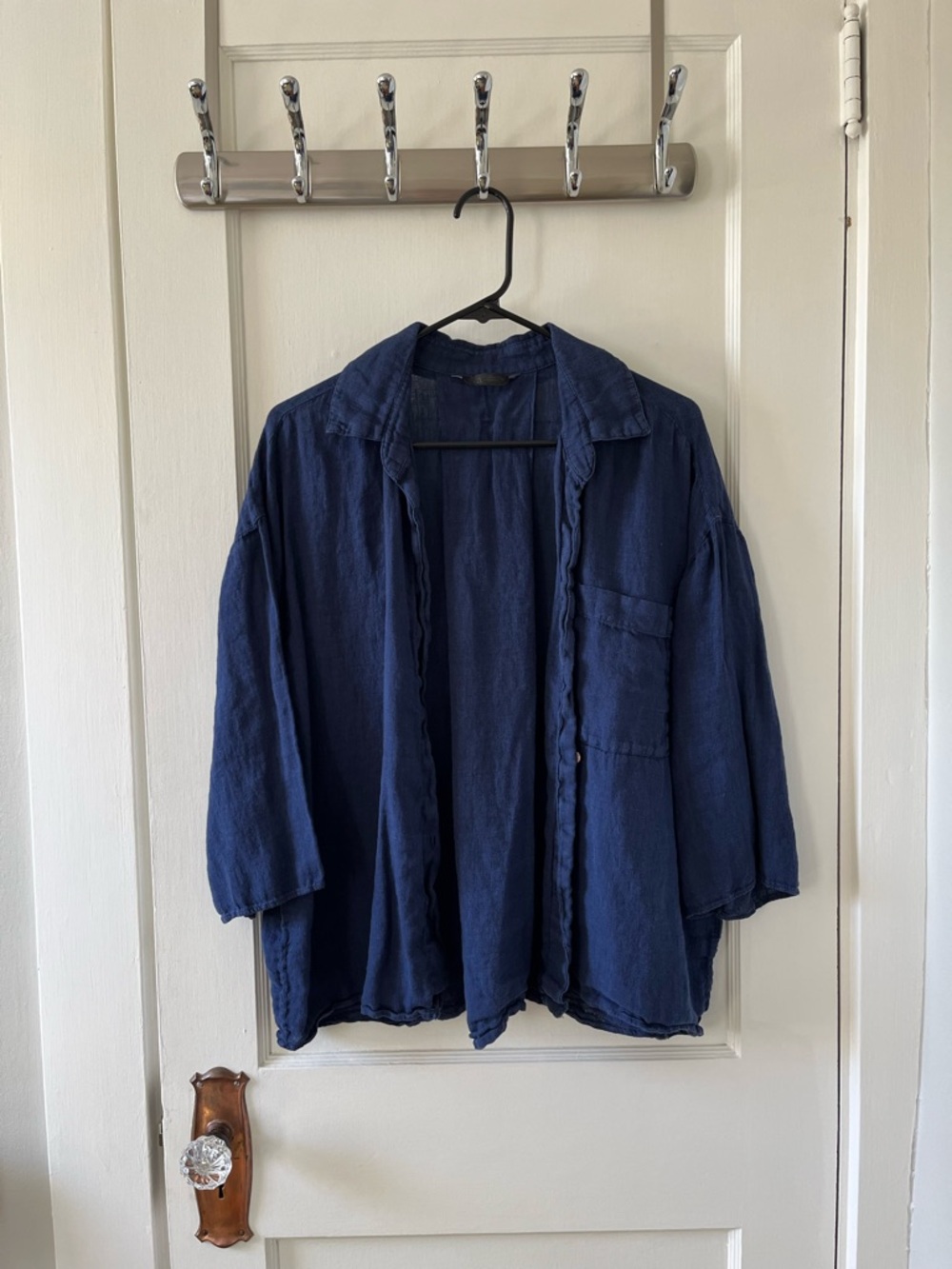 Women’s Zara Navy Linen Oversized Beach Coverup Shirt (XS)